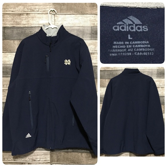 Adidas Notre Dame Softshell Fleece Lined Jacket Men’s L Navy Blue Full Zip - Picture 1 of 11